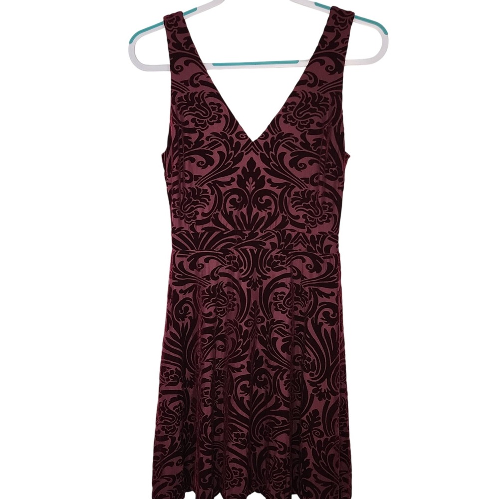 Saks Fifth Avenue Burgundy Velvet Burnout Floral Sleeveless Dress Size M/M